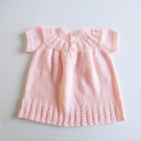 2 Piece Hand-Knit Light Pink Baby Dress and Matching Cardigan - Picture 7 of 15